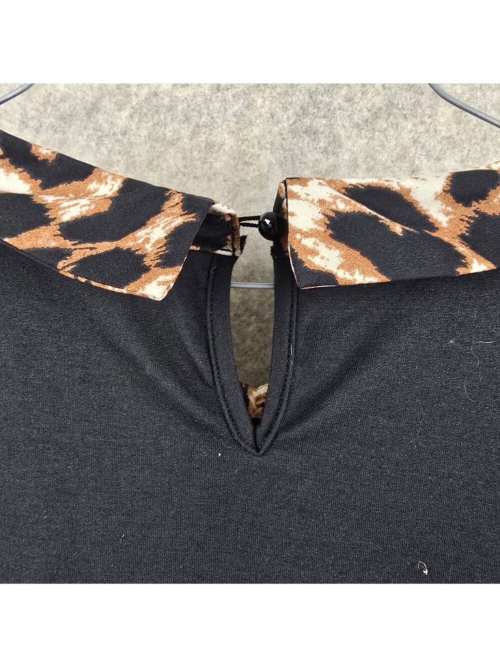 Black Long Sleeve Top With Leopard Print Collar & Hem Women’s 5XL Polyester Casu - Picture 7 of 7